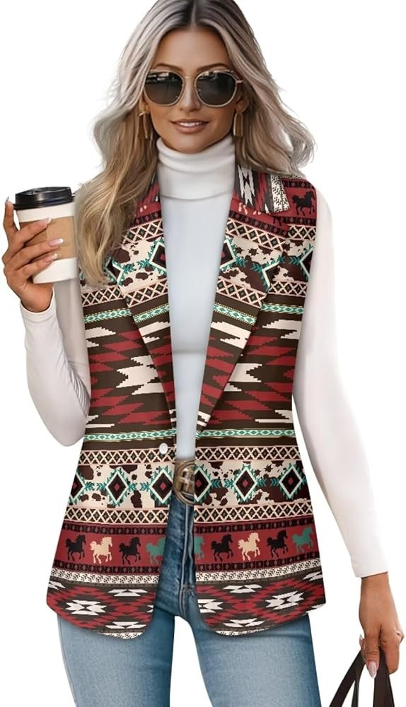 Aztec Vest Women,Western Vest For Women,Women Suit Vest,Sleeveless Blazers,S-5XL | Amazon (US)
