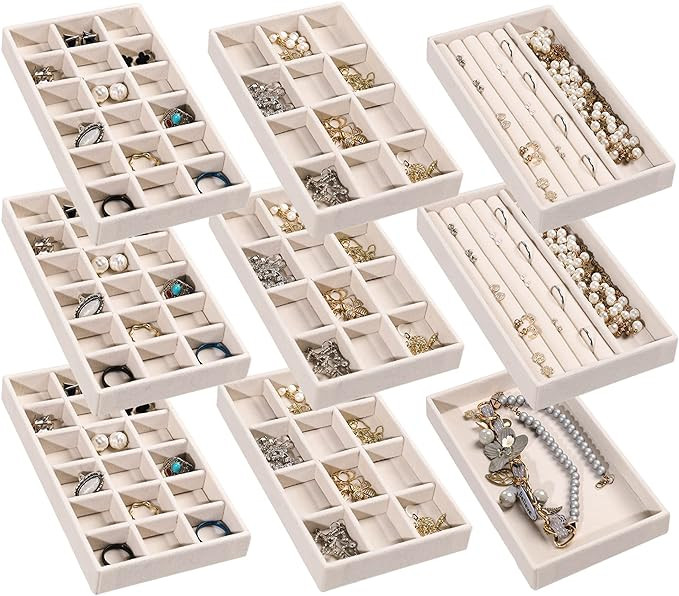 Frebeauty Jewelry Organizer Tray,Stackable Velvet Jewelry Trays,Drawer Inserts Earring Organizer ... | Amazon (US)