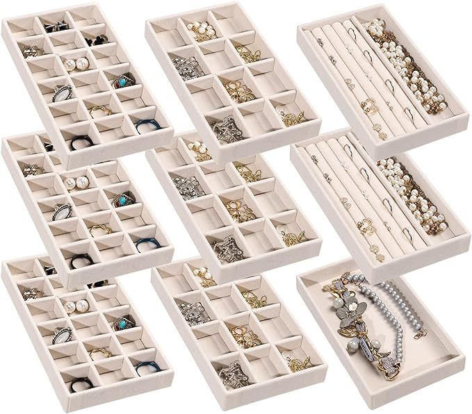 Amazon.com: Frebeauty Jewelry Organizer Tray,Stackable Velvet Jewelry Trays,Drawer Inserts Earrin... | Amazon (US)