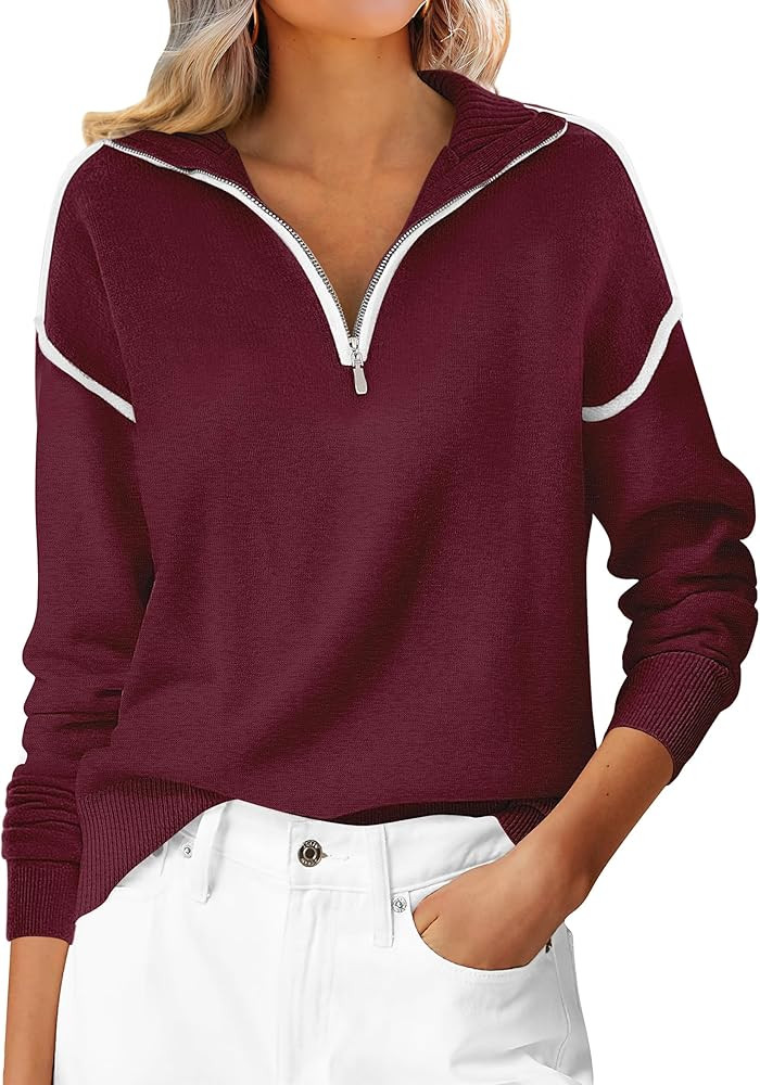 ANRABESS Womens Quarter Zip Sweaters Fall Long Sleeve V Neck Shirts Collared Business Casual Tops... | Amazon (US)