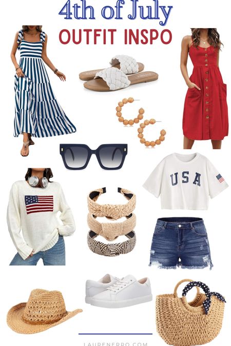 Outfit inspo for the 4th of July!
.
.
.
Forth of July, Amazon fashion, summer outfit, party outfit, vacation outfit, amazon jewelry, flag sweater, white sneakers, straw hat, sunglasses, braided sandals, summer dress, casual outfit, USA tee, straw bag

#LTKSeasonal #LTKStyleTip #LTKParties