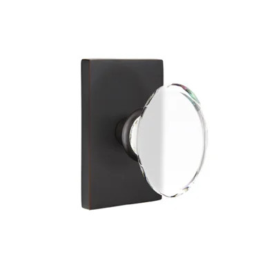 Emtek Privacy Knobset w/ Rectangular Rosette and Hampton Glass Knob | Wayfair North America
