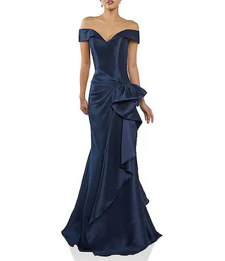 Off-the-Shoulder Ruffle Front Mikado Gown | Dillard's