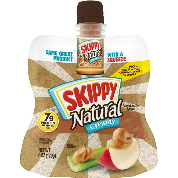 SKIPPY Natural Creamy Peanut Butter 6 oz Squeeze Pack, 7g Protein Per Serving | Walmart (US)
