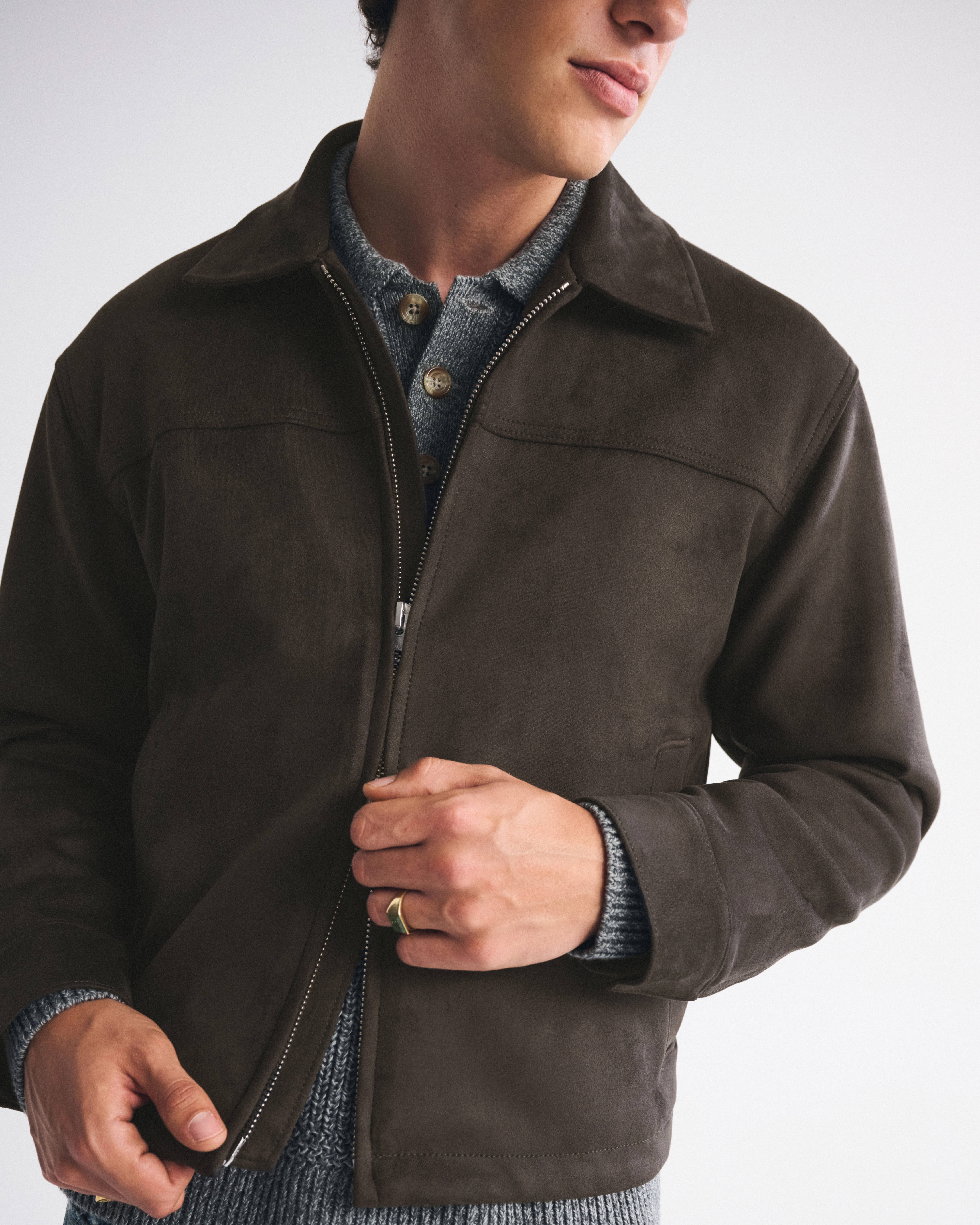 Easy Lightweight Vegan Suede Zip Jacket | Abercrombie & Fitch (US)