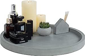 MyGift 16 Inch Concrete Bathroom Vanity Tray, Decorative Round Cosmetic and Jewelry Display Tray | Amazon (US)