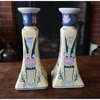 Vintage Yellow Chinoiserie Candlestick Holders - 1980S Candlesticks Stamped Made in China | Etsy (US)