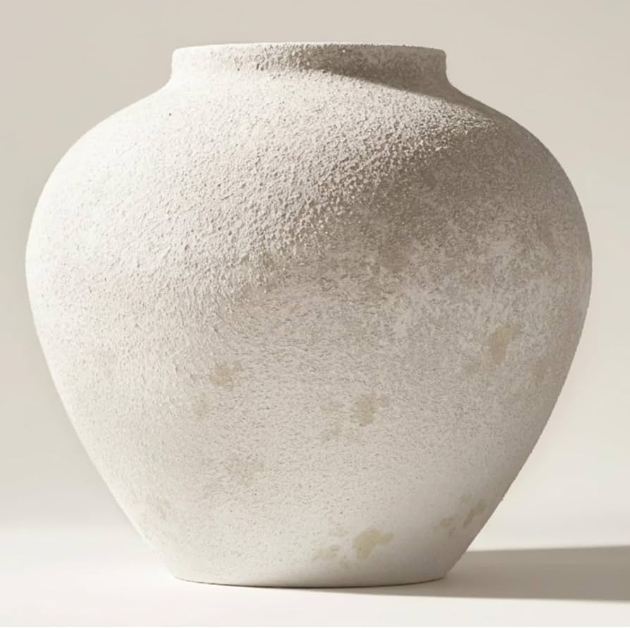 White Rustic Large Round Vase for Table Centerpieces 11 inches, Arina Vase, Earthy Stone Look, Te... | Amazon (US)