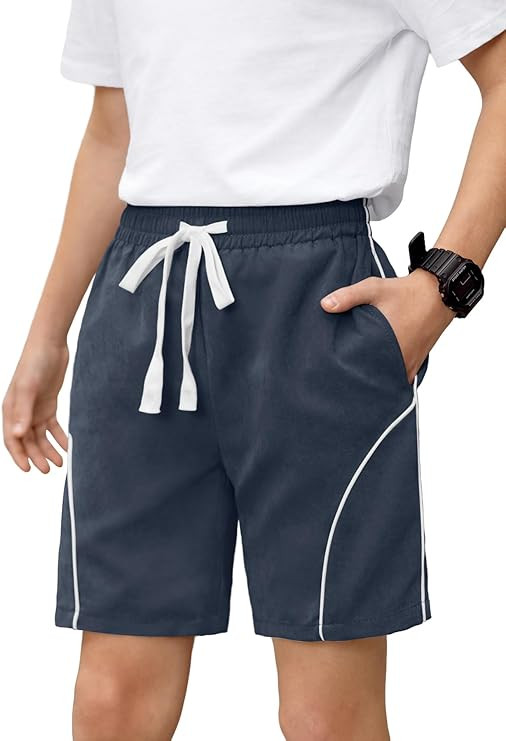 Boys Track Shorts Retro Sweat Shorts Y2K Elastic Waistband Drawstring for School, Skateboard 6-14... | Amazon (US)