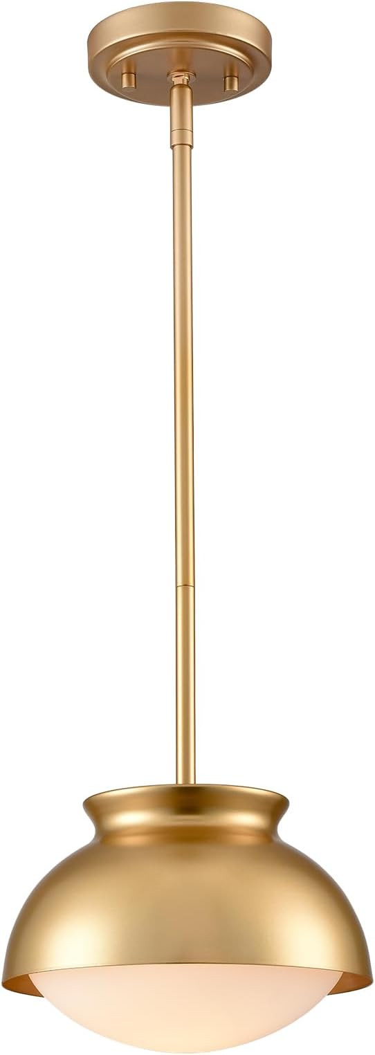 Gold Pendant Light Fixture Dome Brass Pendant Lights Kitchen Island with Milky Glass for Dinning ... | Amazon (US)