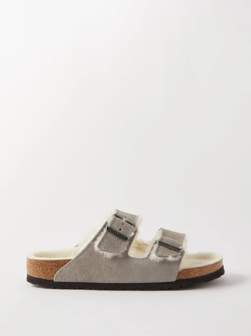 Birkenstock - Arizona Shearling Suede Sandals - Womens - Light Grey | Matches (UK)