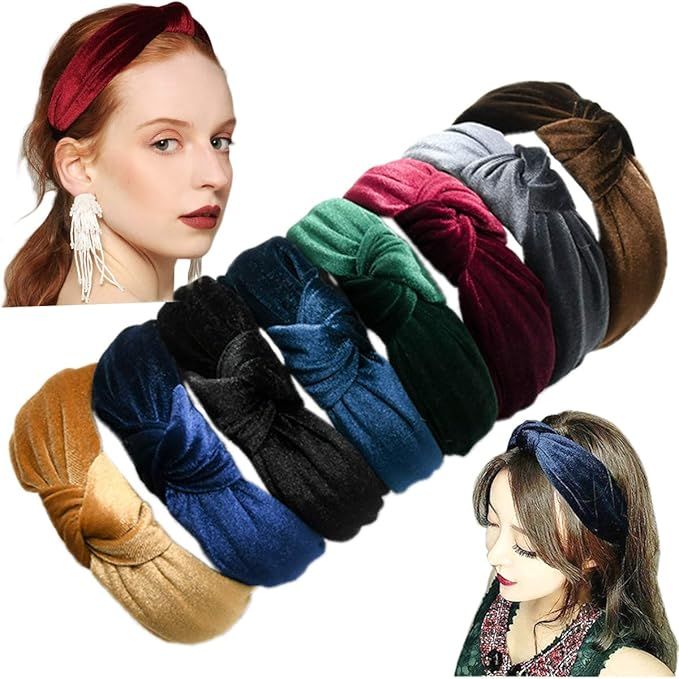 8 Pieces Solid Color Knoted Headbands Girls Velvet Knot Hair Hoop Wide Vintage Twisted Headwear f... | Amazon (US)