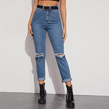 Ripped Tapered Jeans Without Belt | SHEIN