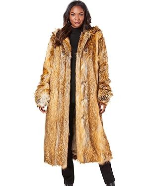 Roaman's Women's Plus Size Hooded Faux Fur Coat | Amazon (US)