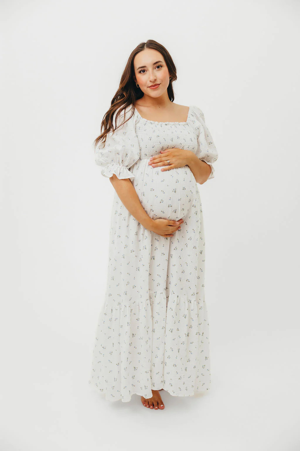Livvy 100% Cotton Maxi Dress in Off-White / Blue Floral - Bump Friendl | Worth Collective