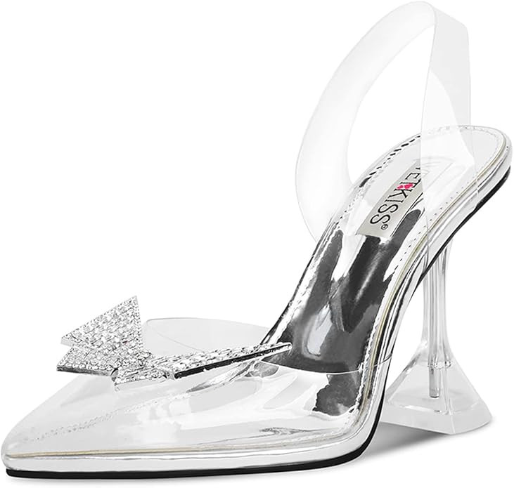 wetkiss Women's Clear Heels Shoes, Crystal Rhinestones Slingback Wedding Shoes Pointed Toe High H... | Amazon (US)