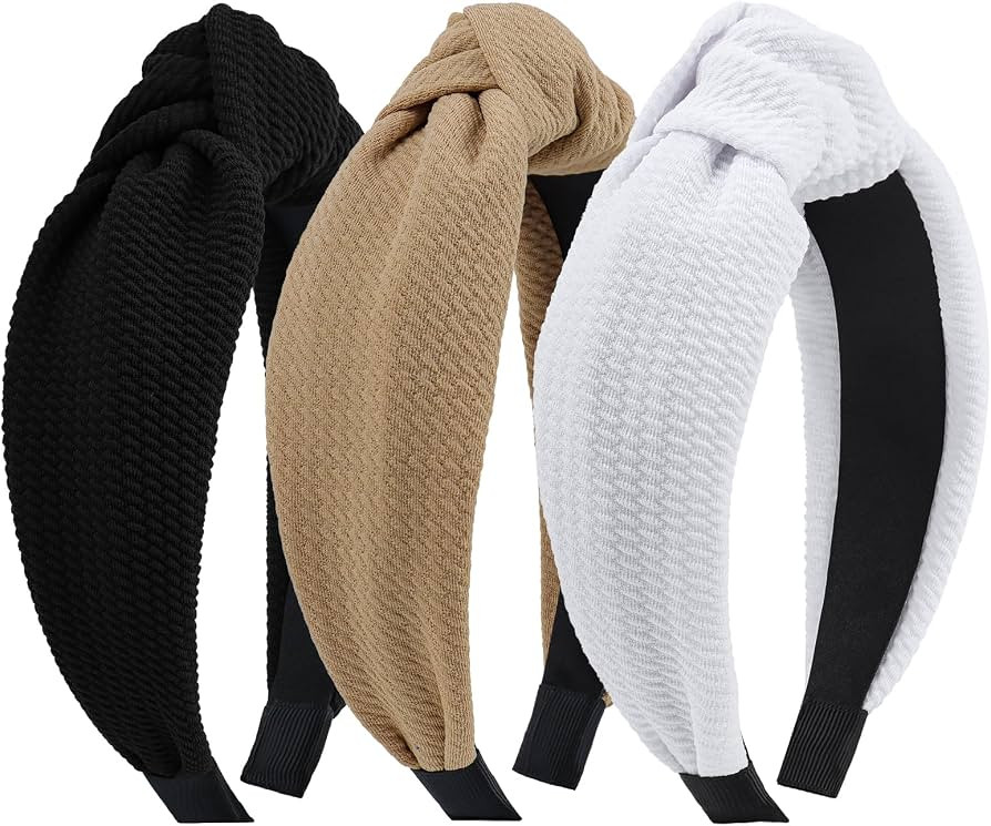 YanJie Knotted Headbands for Women and Girls Non Slip Hair Band Wide Bow Headband Fashion Waffle ... | Amazon (US)