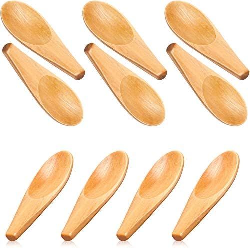10 Pieces Wooden Scoop Solid Wood Condiment Spoon Mini Wood Salt Spoon with Short Handle for Loose T | Amazon (US)