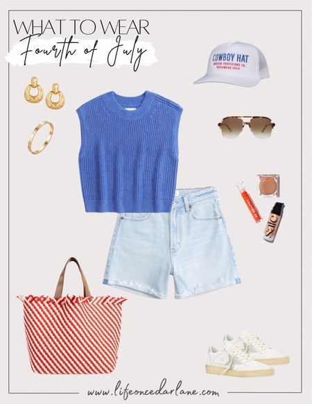 Cute & casual Fourth of July look! Loving this darling top from Abercrombie and comes in other color options too!

#jeanshorts #redwhiteandblue

#LTKFindsUnder100 #LTKSaleAlert