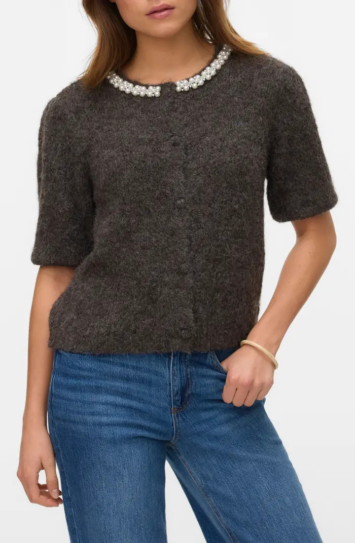 VERO MODA Ocean Pearly Short Sleeve Cardigan | Nordstromrack | Nordstrom Rack