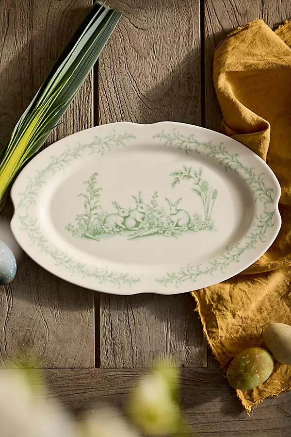 Bunny Toile Stoneware Serving Platter, Small | Terrain