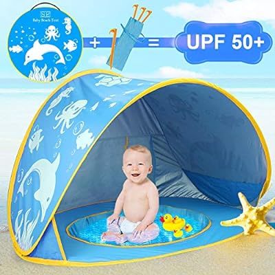 iGeeKid Baby Beach Tent Dolphin Pop Up Portable Sun Shelter Tent with Pool Children's Beach Tent ... | Amazon (US)