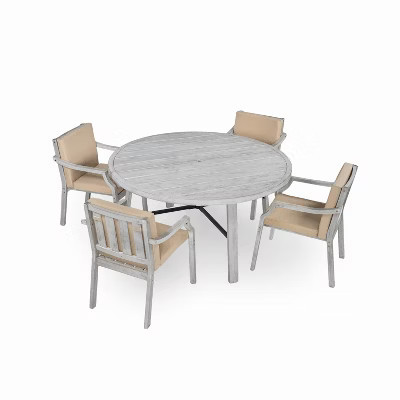 TiramisuBest 4-Piece Outdoor Wooden Dining Set with Umbrella Hole & Removable Cushions for Patio/Backyard/Garden (Antique Gray) | Target
