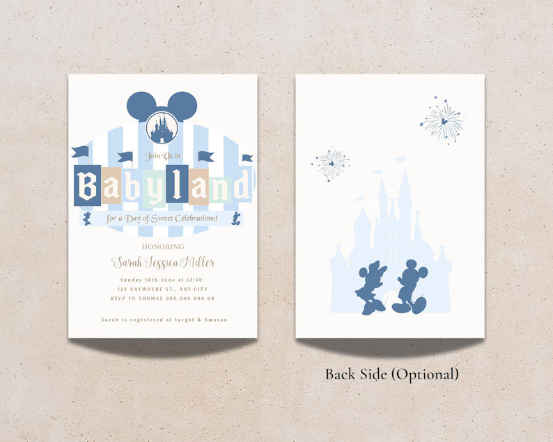 Mickey and Minnie Baby Shower Invitation, Editable Babyland Baby Shower Party, Mouse Boy Theme In... | Etsy (US)