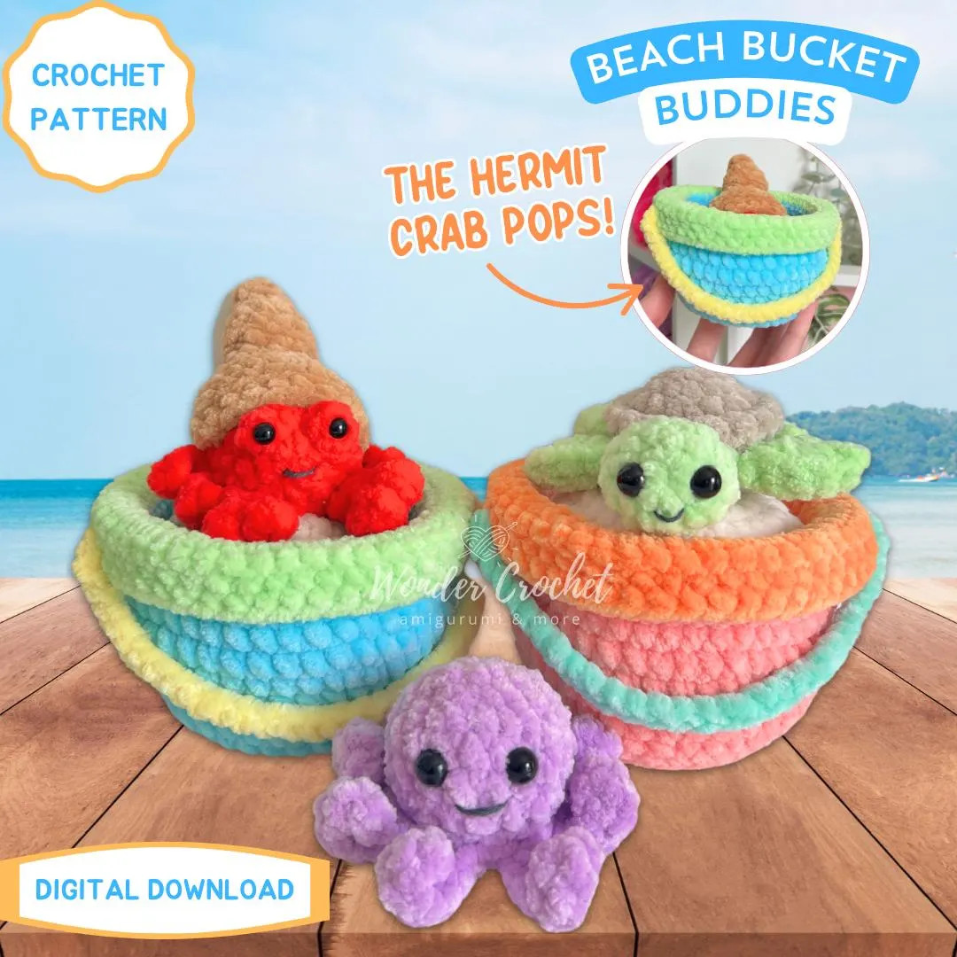 Beach Bucket Buddies Crochet Pattern – Popping Hermit Crab, Amigurumi PDF, Low-sew Crochet - Et... | Etsy (US)