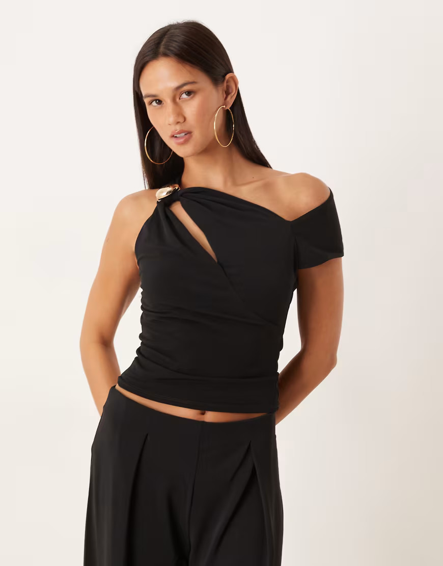 ASOS DESIGN off the shoulder trim detail top with cut out in black | ASOS (Global)