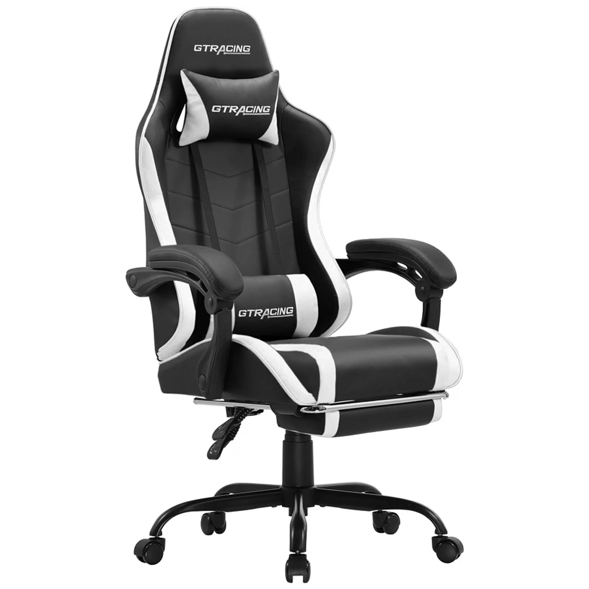 GTRACING GTWD-200 Gaming Chair with Footrest, Height Adjustable Office Swivel Recliner, White | Walmart (US)