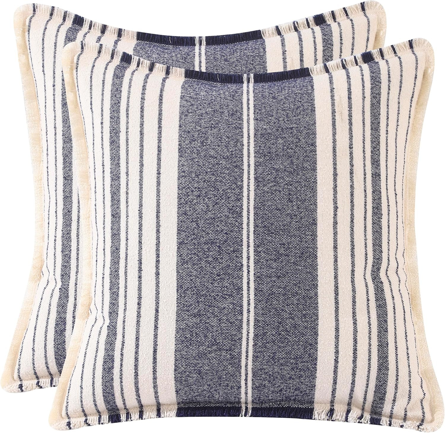 Farmhouse Throw Pillow Covers 18x18 inch Set of 2 with Fringe Couch Decorative Pillow Cases Woven... | Amazon (US)