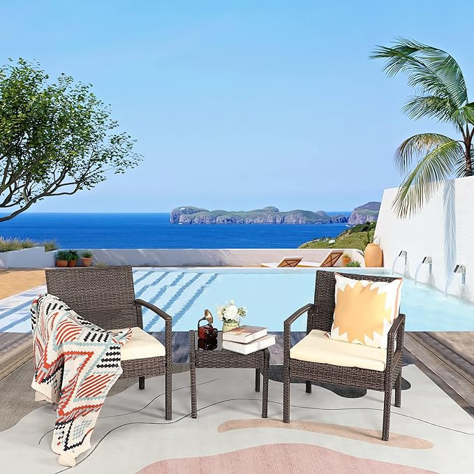 3 Pieces Patio Furniture Set, Front Porch Furniture, Rattan Wicker Furniture, Balcony Furniture S... | Amazon (US)