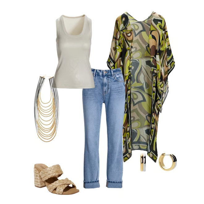 -  Border Print Light Weight Kimono Duster - Martini Abstract | Boston Proper | Boston Proper