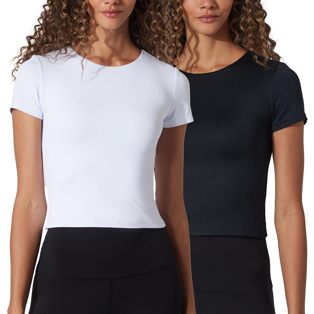 90 Degree By Reflex 2 Pack Contour Short Sleeve Shirt Crew Neck Tee | Amazon (US)