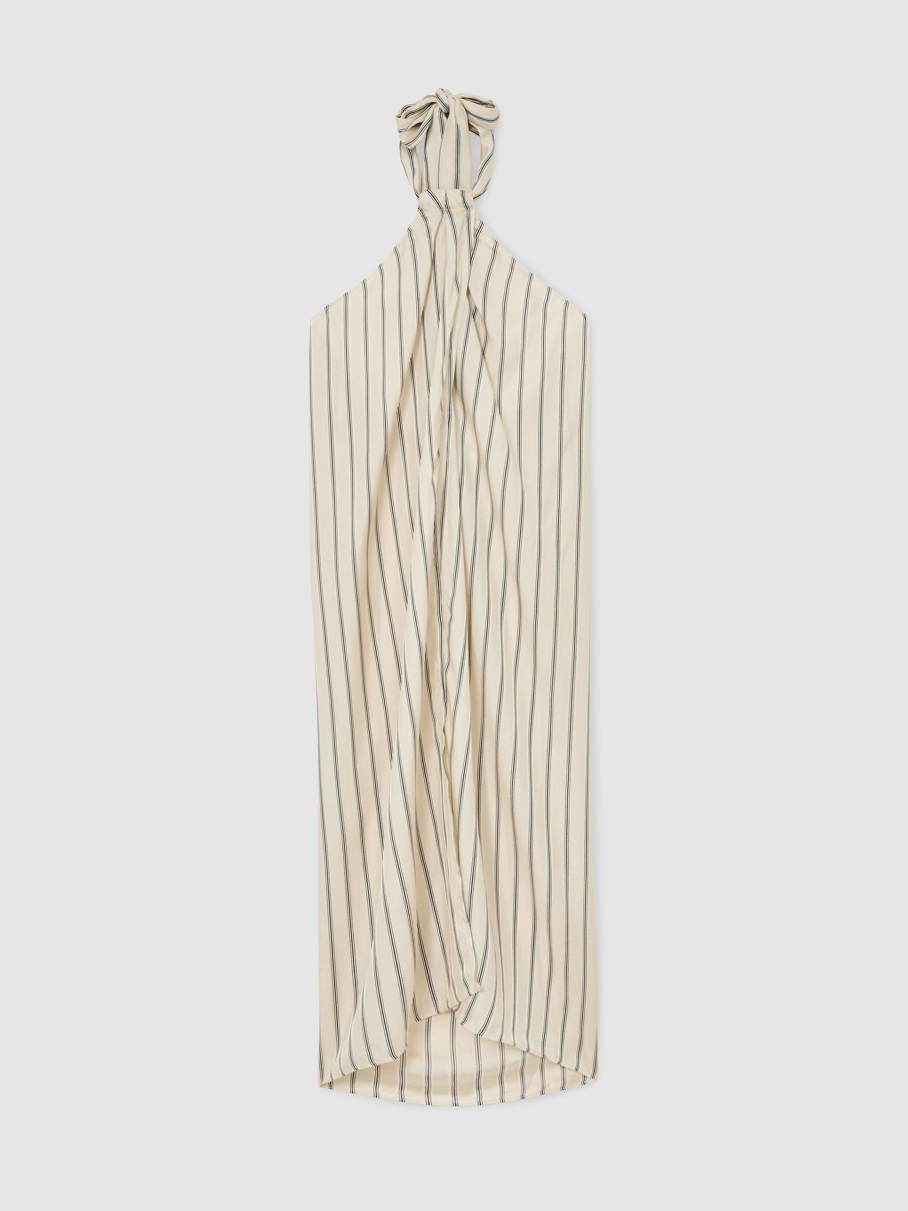 Reiss Halterneck Stripe Split-Front Resort Top in Ivory/Black - REISS | Reiss UK