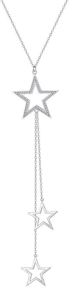 S925 Sterling Silver Long Chain Sweater Large Necklace for Women Statement Pendant Fringe Necklaces  | Amazon (US)