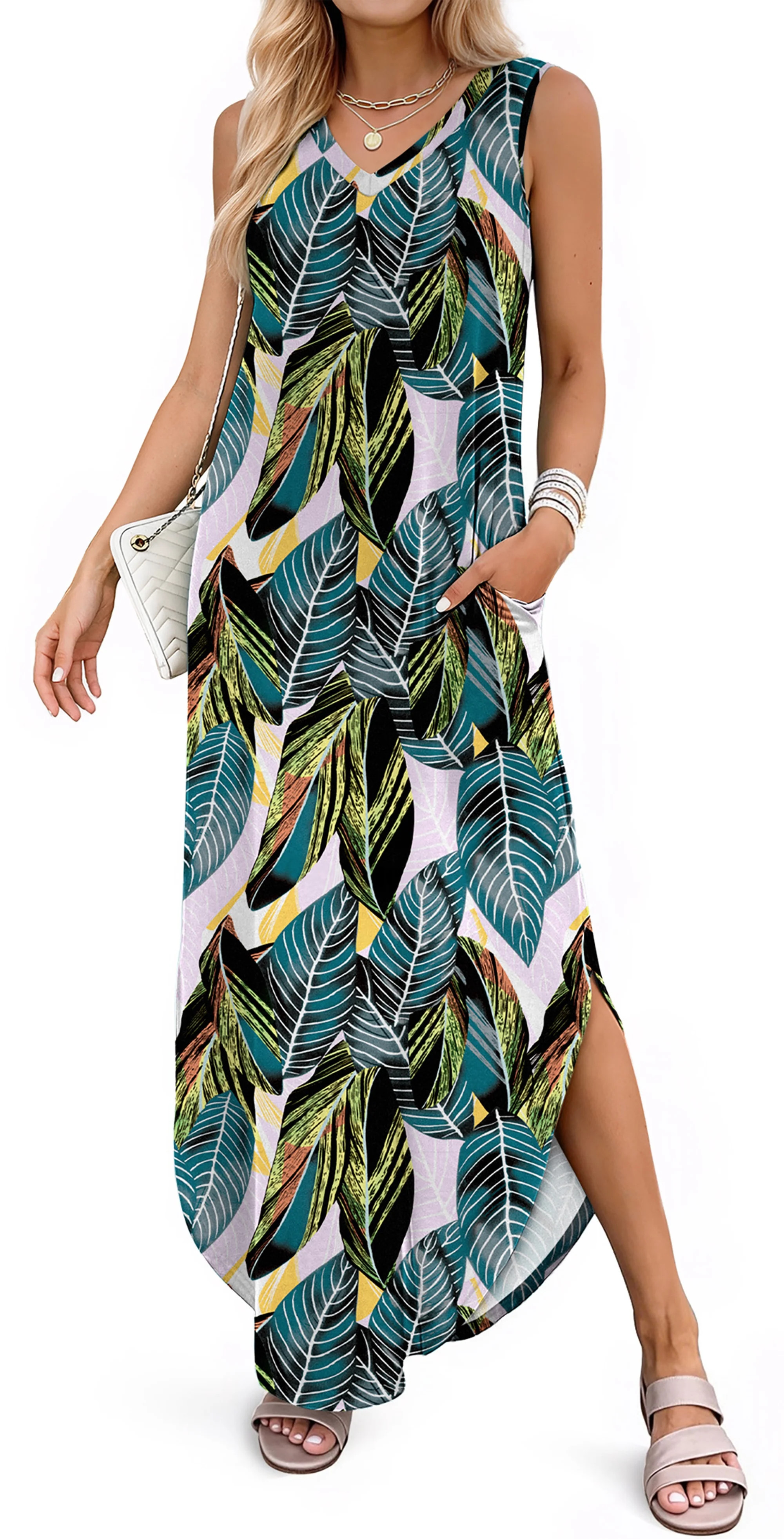 Fantaslook Summer Maxi Dresses for Women V Neck Tank Dress Vacation Beach Floral Sundresses with ... | Walmart (US)