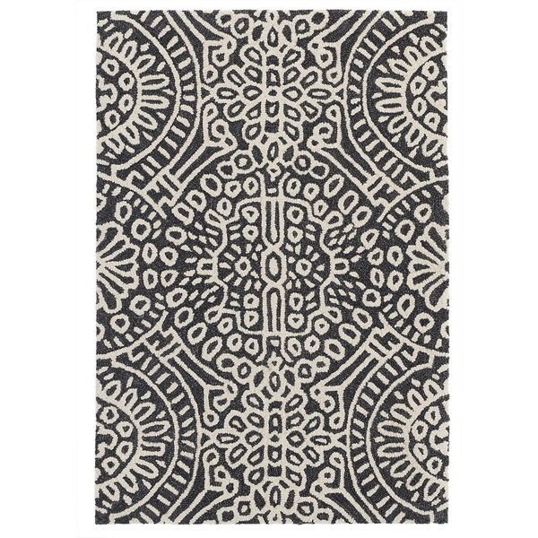 Temple Charcoal Hand Micro Hooked Wool Rug | Annie Selke