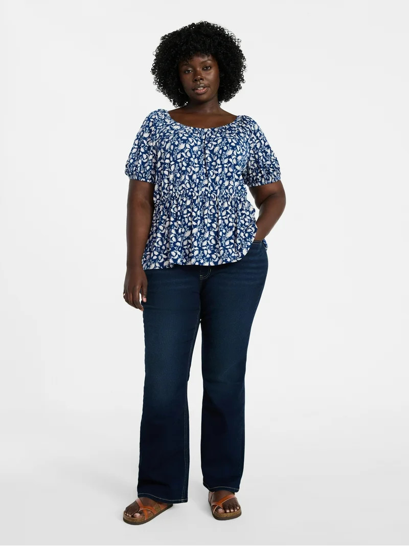 Terra & Sky Women's Peplum Top with Short Puff Sleeves, Sizes 0X-5X | Walmart (US)