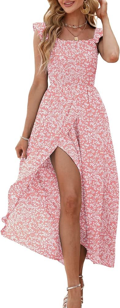 SAMPEEL Maxi Dress for Women Ruffle Sleeveless Square Neck Dresses 2024 Summer Dress S-2XL | Amazon (US)