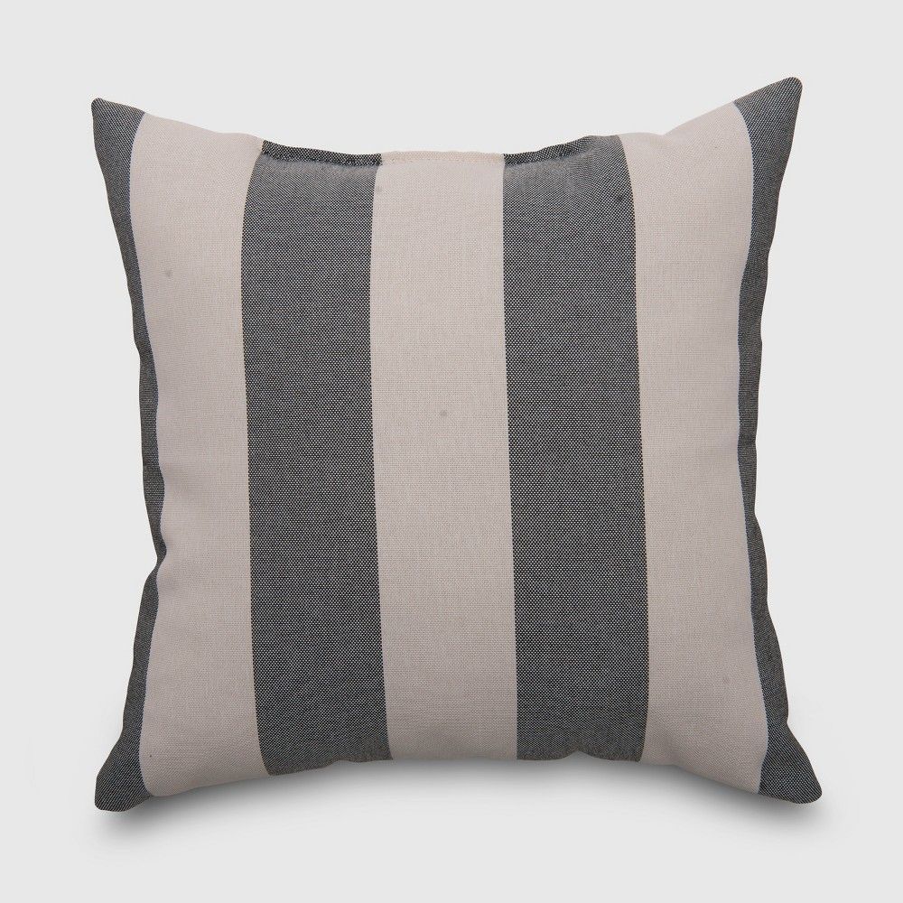 Square Cabana Stripe Outdoor Pillow Black - Threshold | Target