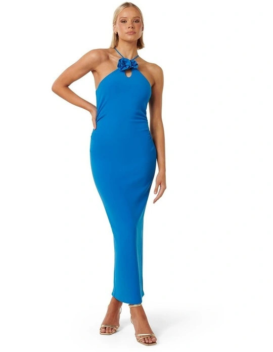 Ariana Rosette Halter Bodycon Dress in Blue | Myer