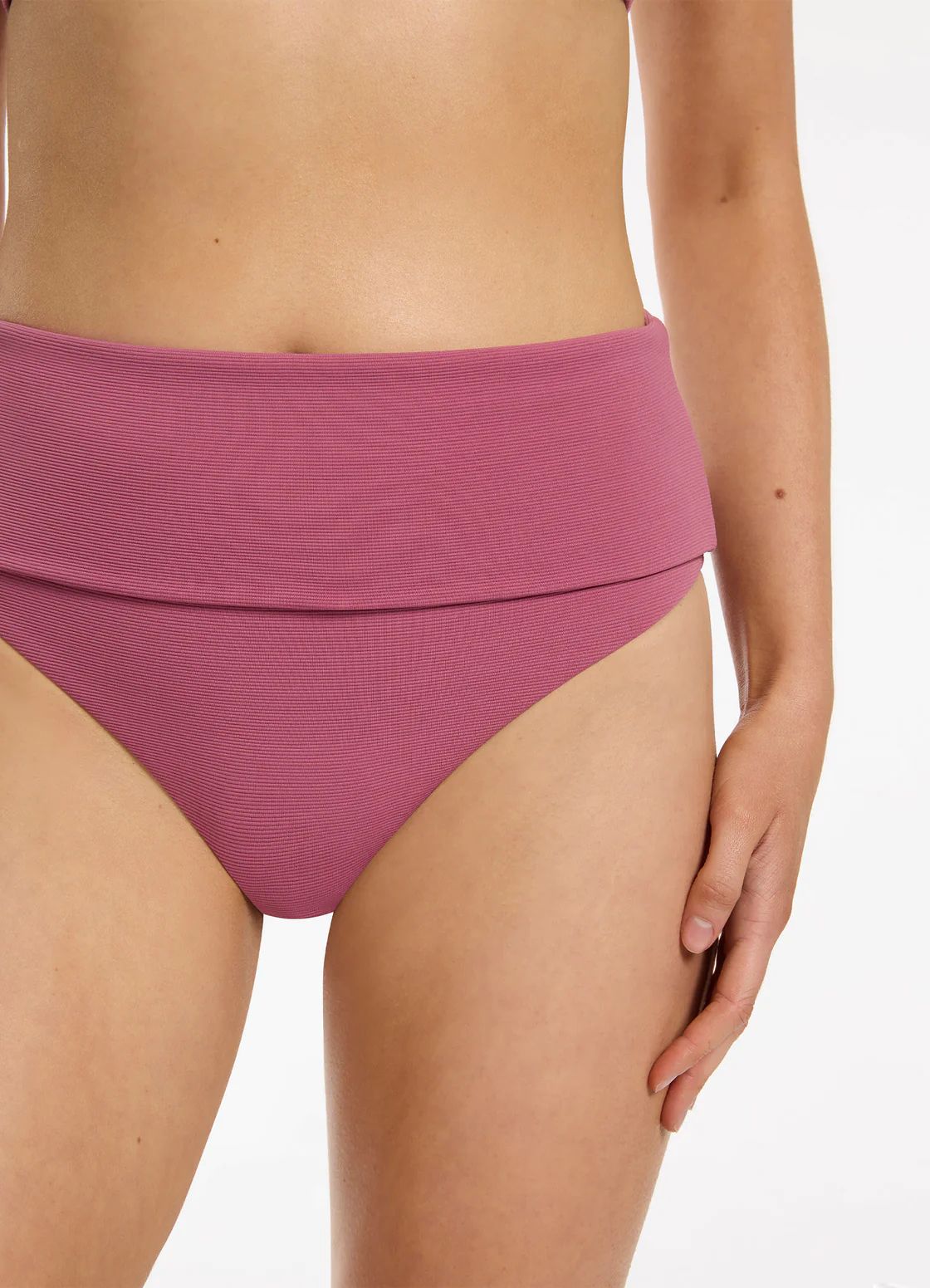 Isla Rib Fold Down High Waisted Bikini Bottom - Mauve | JETS Australia