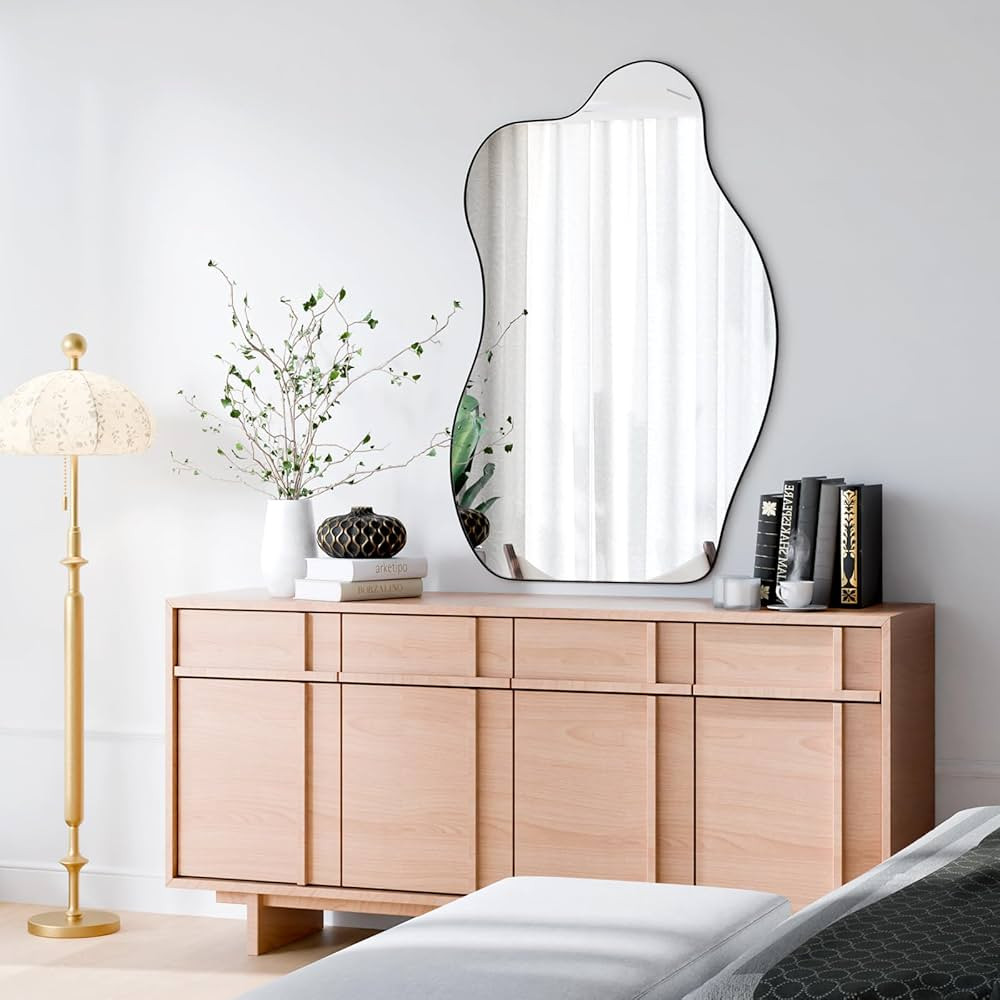 Koonmi 28" x 40" Irregular Wall Mirror, Asymmetrical Mirror MDF Frame Bathroom Mirror, Cloud Wavy... | Amazon (US)