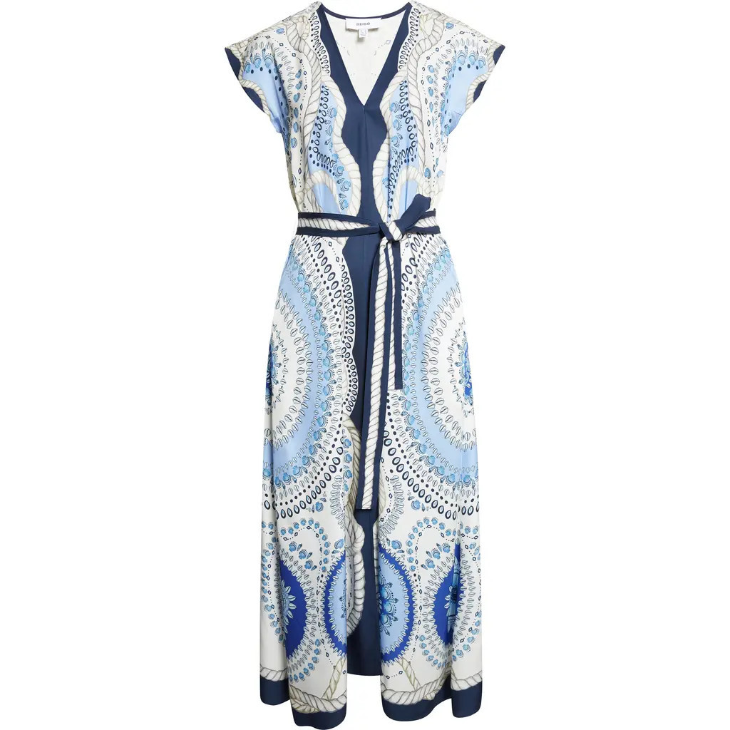 Reiss Scarf Print Midi Dress in Ivory/Blue at Nordstrom, Size 2 Us | Nordstrom