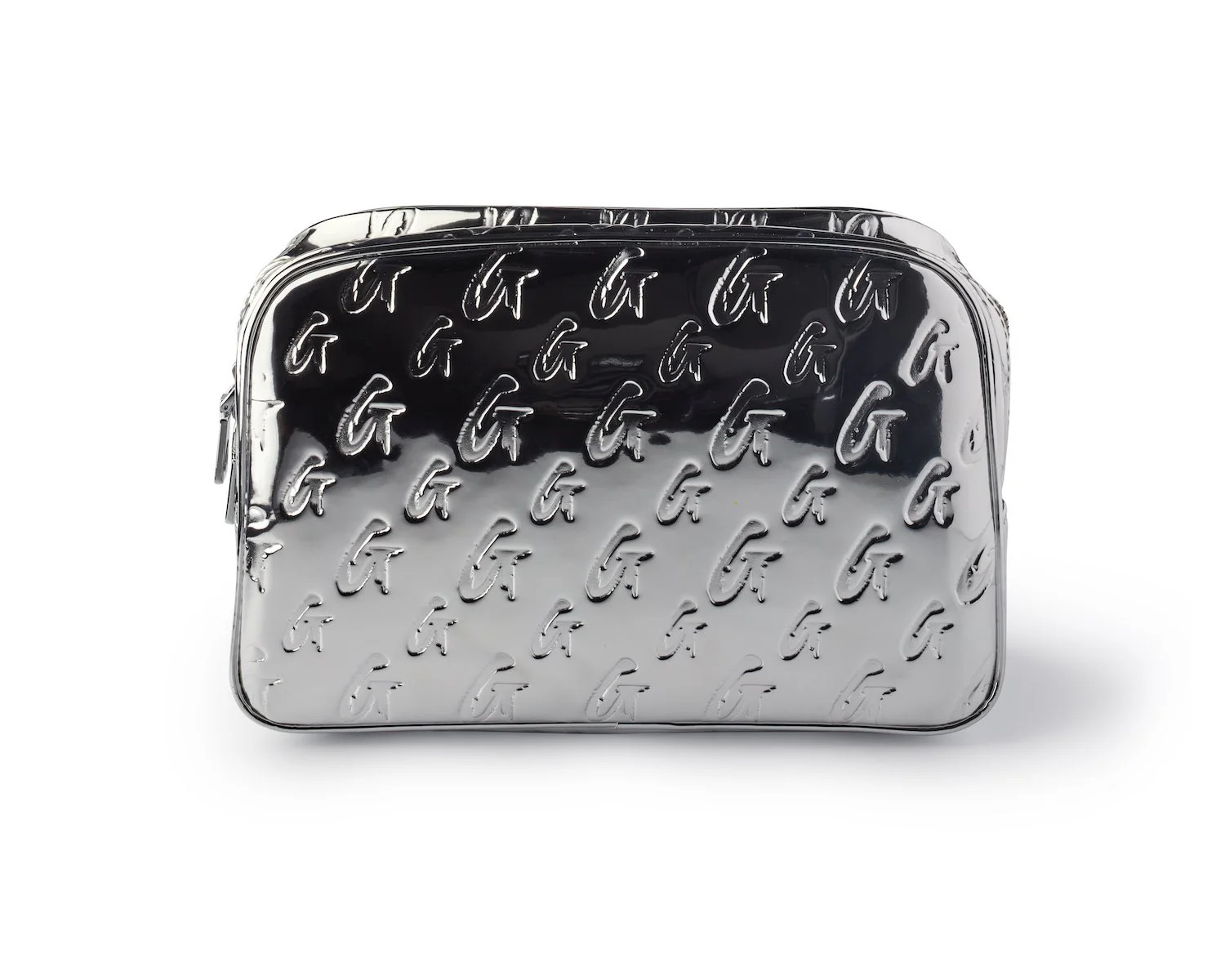 SMALL METALLIC MONOGRAM TOILETRY BAG - METALLIC SILVER | Glam-Aholic Lifestyle