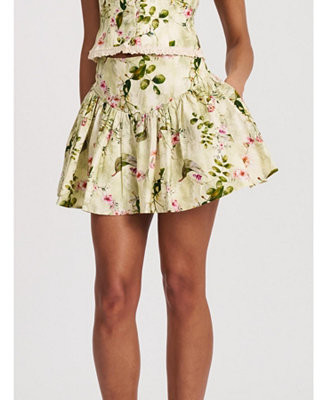 Women Zanelle Green Floral Print Drop Waist Linen Full Skirt | Macy's