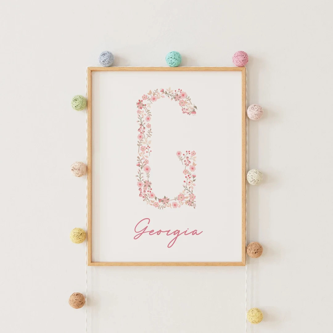 Custom Floral Nursery Name Sign, Personalized Floral Initial Print, Custom Nursery Letter, Whimsi... | Etsy (US)