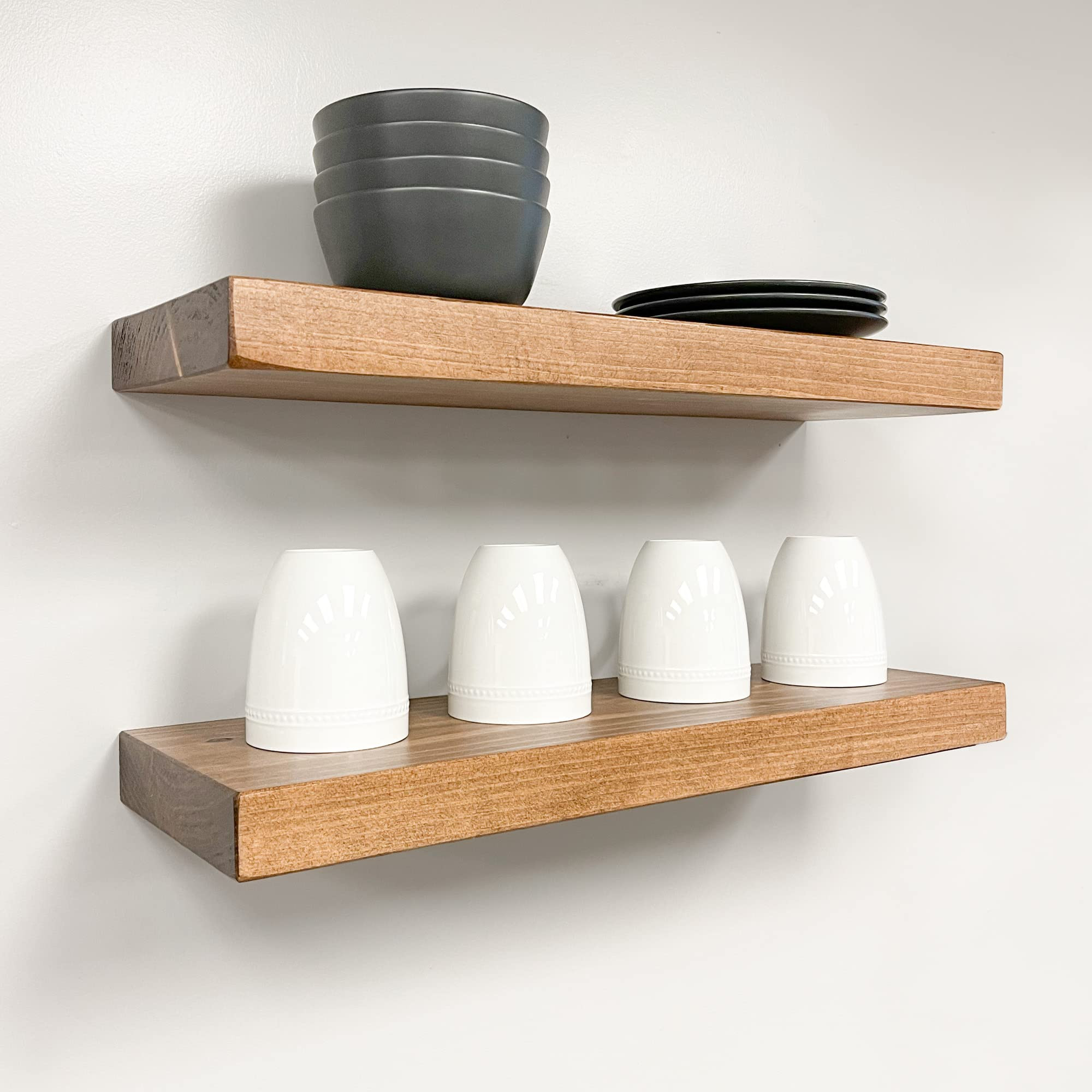 URBANDI, Rustic Floating Shelves, Set of 2, Hidden Bracket, Solid Wood, Heavy Duty, Wall Mounted ... | Amazon (US)